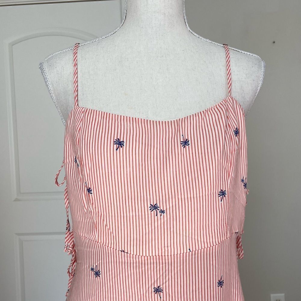 NWT Free People Garden Grove Pink and White Striped Palm Tree Print Slip Dress - Picture 4 of 12